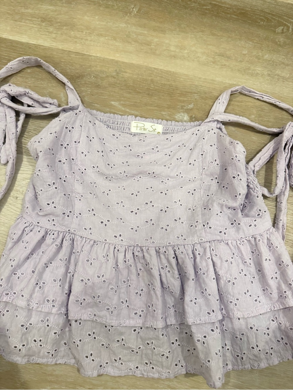 Lavender Eyelet Tie-Strap Ruffle Tank